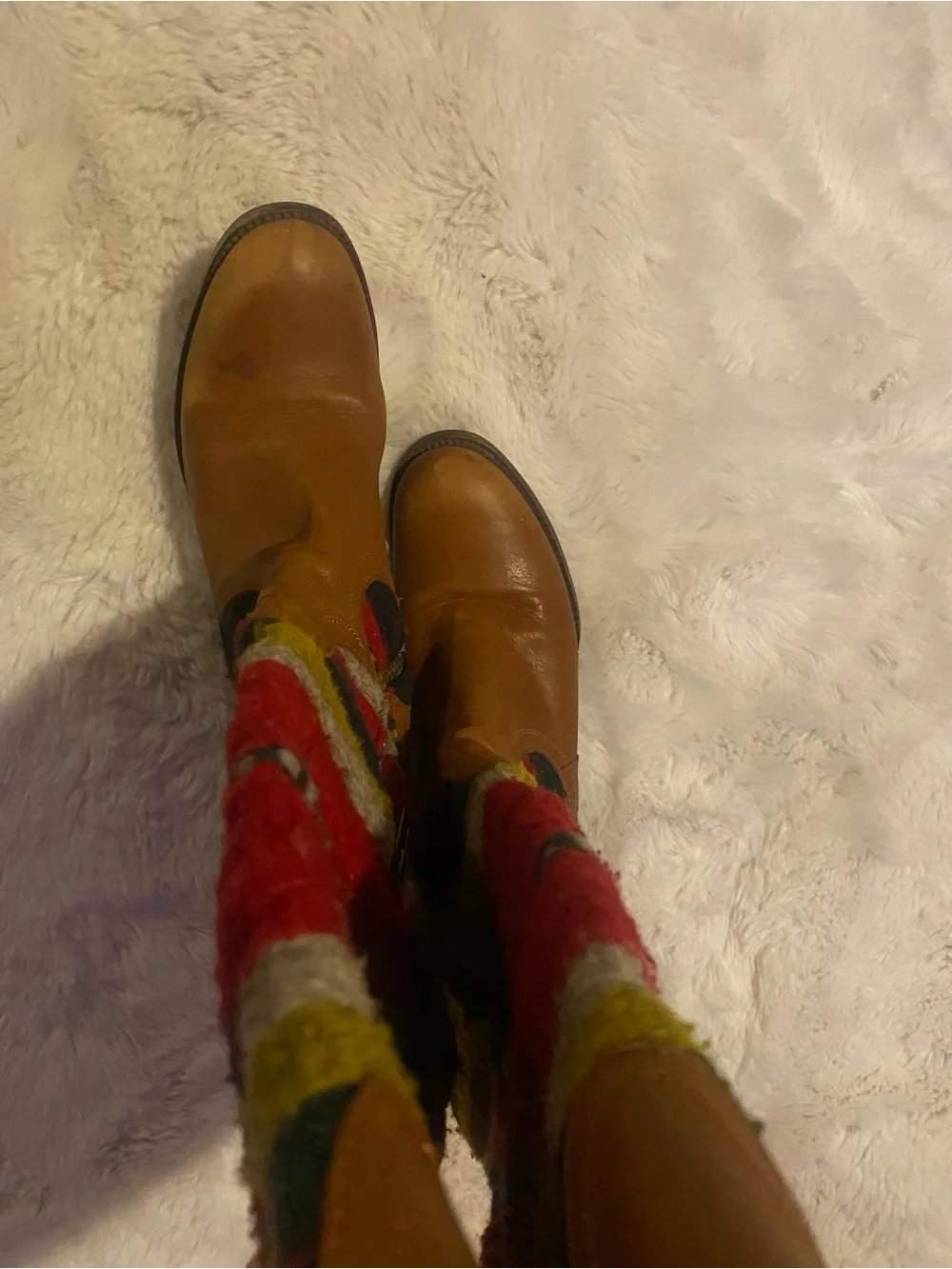 Freebird by Steven Tan Leather & Red Aztec Knit Over-the-Knee Boots